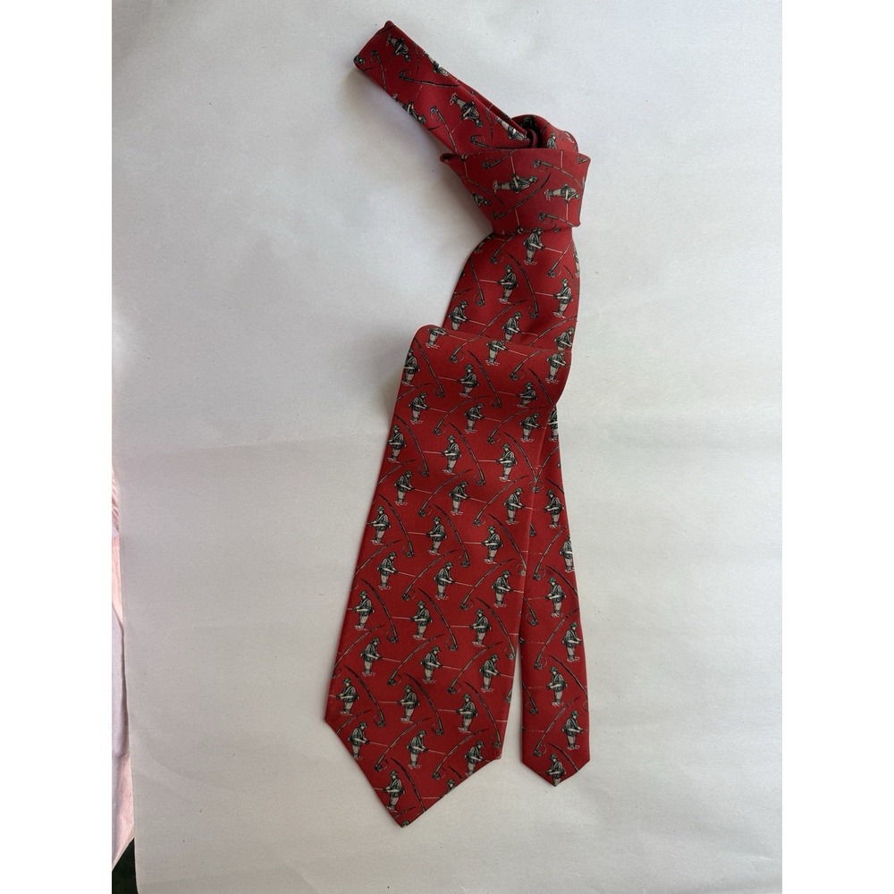 Vintage Polo Ralph Lauren Red Fly Fishing 100% Silk Neck Tie USA Heritage Rare